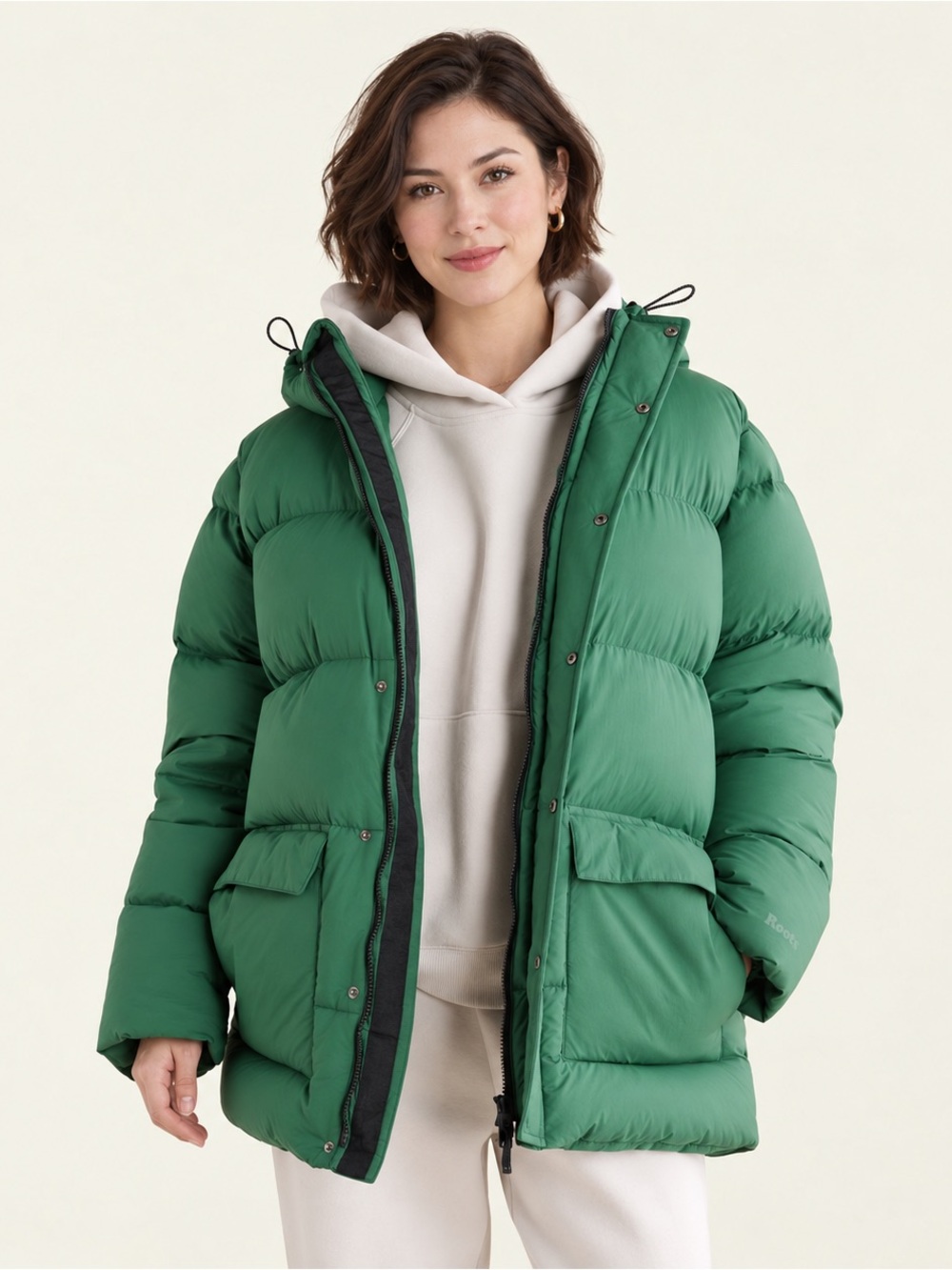 Roots Eden Green Premium Down Puffer Parka Jacket Women’s S Oversized